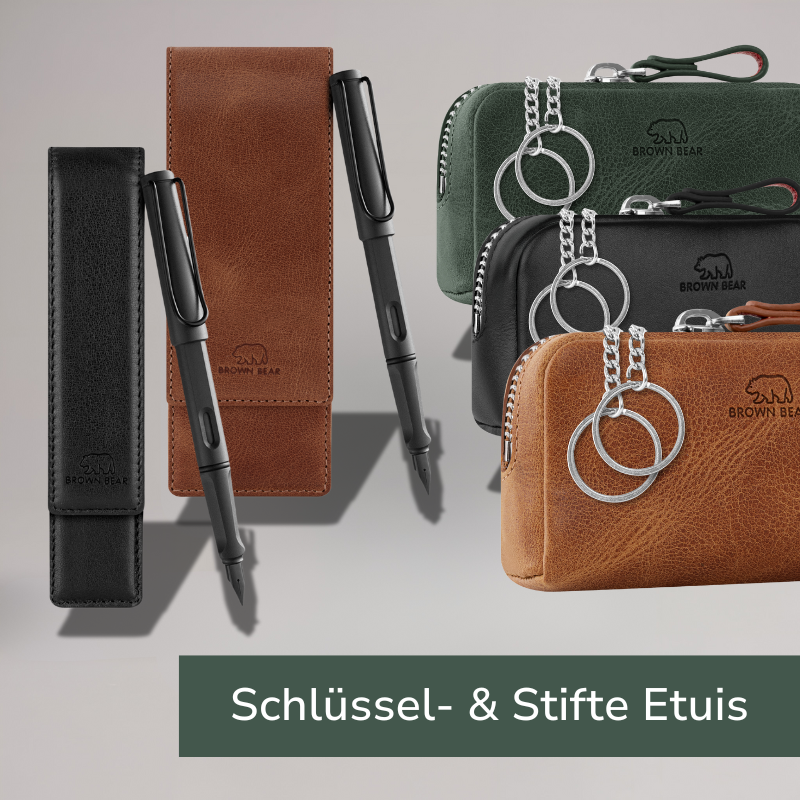 Schlüssel- und Stifte-Etuis aus Leder von BROWN BEAR in verschiedenen Farben, modern präsentiert